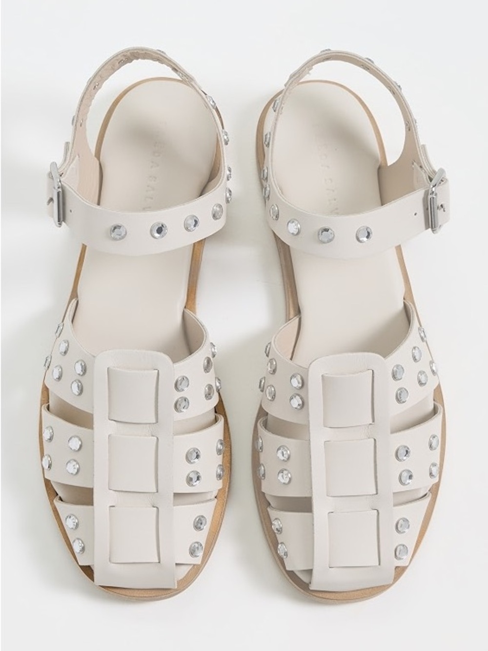 Freda Salvador 10 Sera Fisherman Sandals White Gem Embellishments